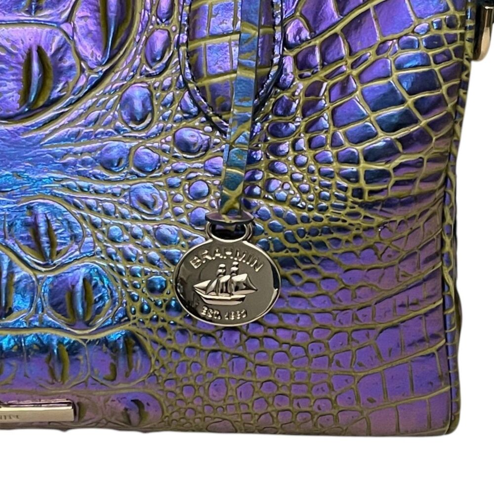 Brahmin Stacy Illuminate Melbourne Satchel Iridescent Purple Blue Leather Bag - Picture 10 of 15